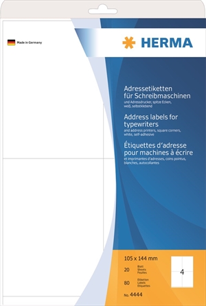 HERMA etiqueta de dirección para máquina de escribir 105 x 144 mm, 80 unidades.