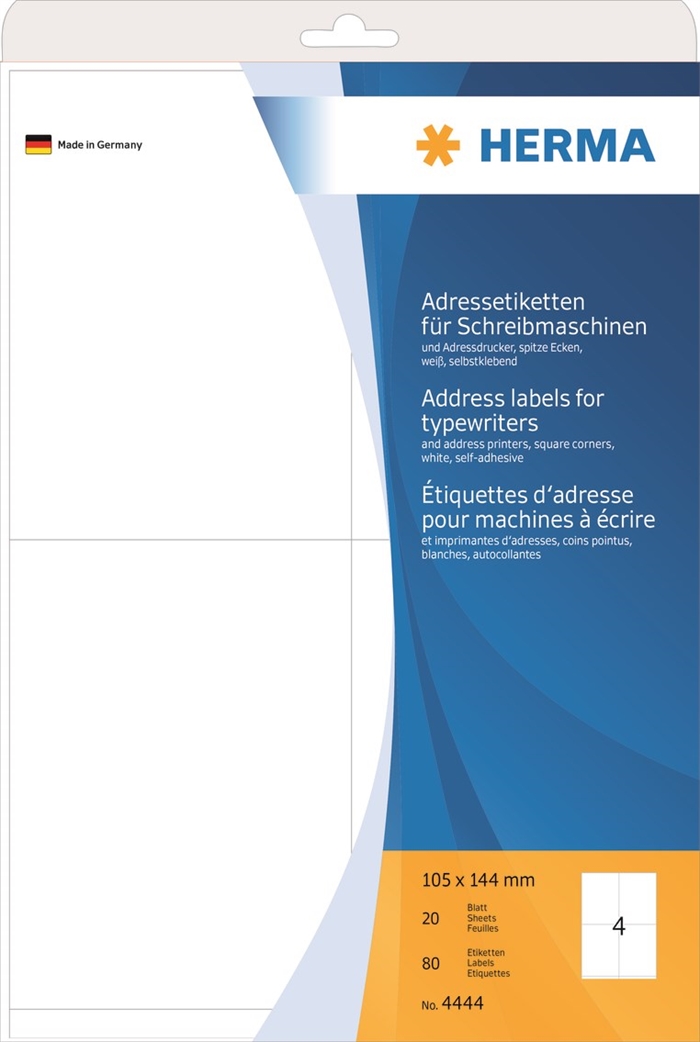 HERMA etiqueta de dirección para máquina de escribir 105 x 144 mm, 80 unidades.
