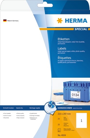 HERMA etiqueta especial Inkjet 210 x 297 mm, 25 unidades.