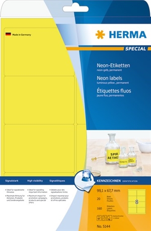 HERMA etiqueta Special 99,1 x 67,7 color amarillo neón mm, 160 unidades.