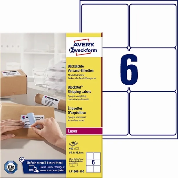 Etiqueta de dirección Avery 99,1 x 93,1 mm BlockOut mm, 600 unidades.