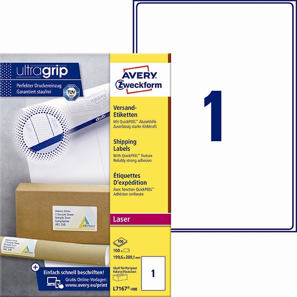 Avery L7167-100 Etiquetas de envío 199,6 x 289,1 mm QP+UG mm, 1 unidad.