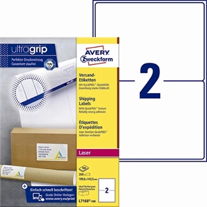 Avery L7168-100 Etiquetas de envío 199,6 x 143,5 mm QP+UG mm, 2 unidades.