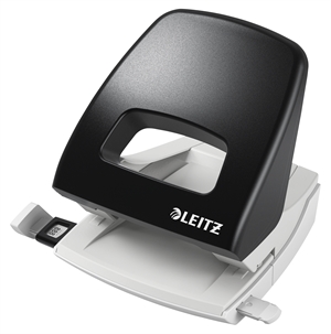 Leitz Hulapparat 5005 2-huls t/25ark sort translates to:Perforadora Leitz 5005 de 2 agujeros para un máximo de 25 hojas en color negro.