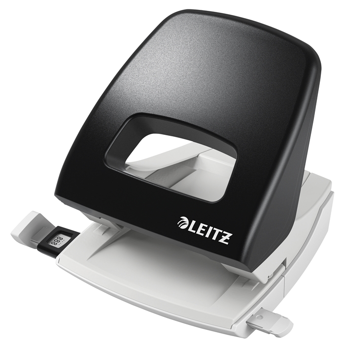 Leitz Hulapparat 5005 2-huls t/25ark sort translates to:

Perforadora Leitz 5005 de 2 agujeros para un máximo de 25 hojas en color negro.