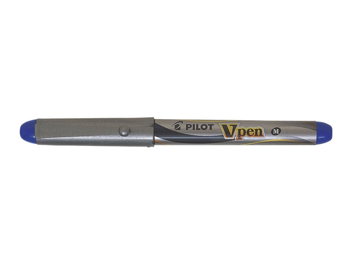 Pilot Pluma estilográfica V-Pen Silver con tapa azul