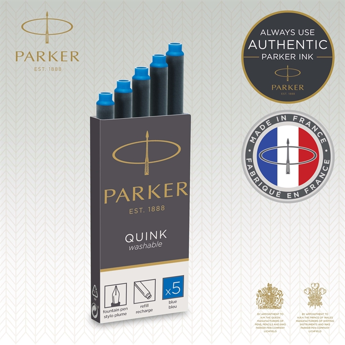 Parker Recambio Long para plumín, cartuchos lavables de tinta azul (5)