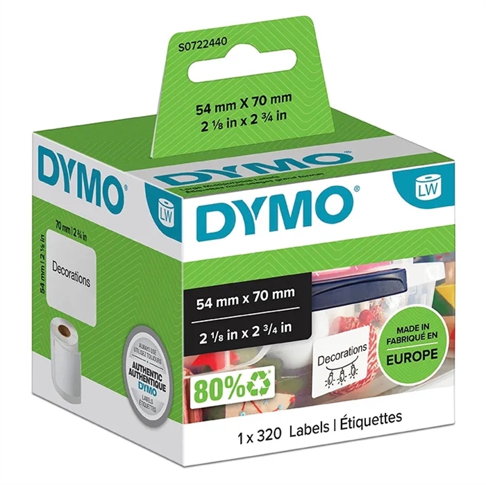 Dymo Label Multipurpose 54 x 70 permanente blanco (320 unidades).