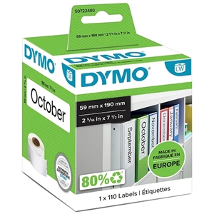 Etiquetas Dymo para carpetas de correspondencia 59 x 190 mm blancas, 110 unidades.
