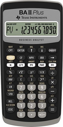 Manual en inglés de la calculadora financiera Texas Instruments BAII Plus en Reino Unido.