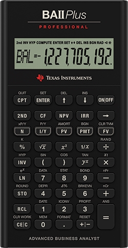 Manual en inglés de la calculadora financiera Texas Instruments BAII Plus Pro en el Reino Unido.