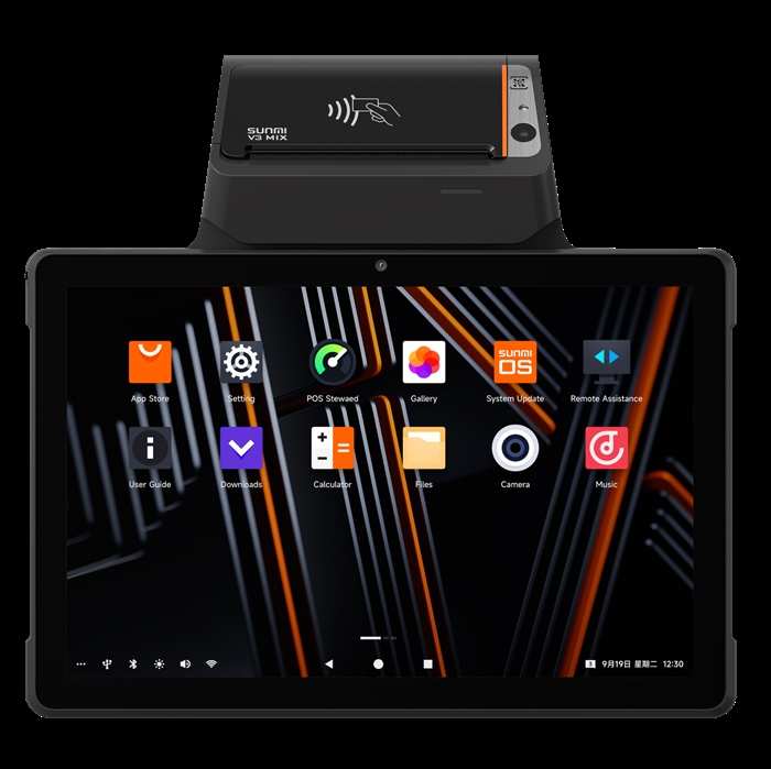 Sunmi SunmiI V3 MIX - A13, 4G+32G, Cámara frontal de 2M, SS1104, NFC, Huella dactilar, 80 Impresión, Fiscal, EU 4G, Adaptador de la UE